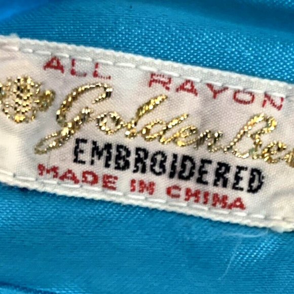 Vintage Golden Bee Turquoise Blue Embroidered Robe Kimono - Picture 10 of 11